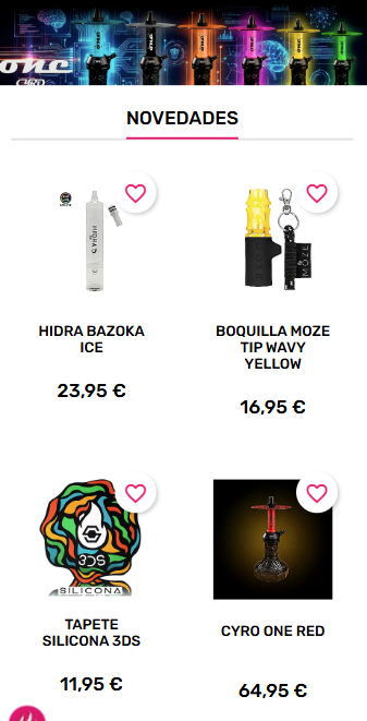 Vista móvil de la tienda online 27Shishas